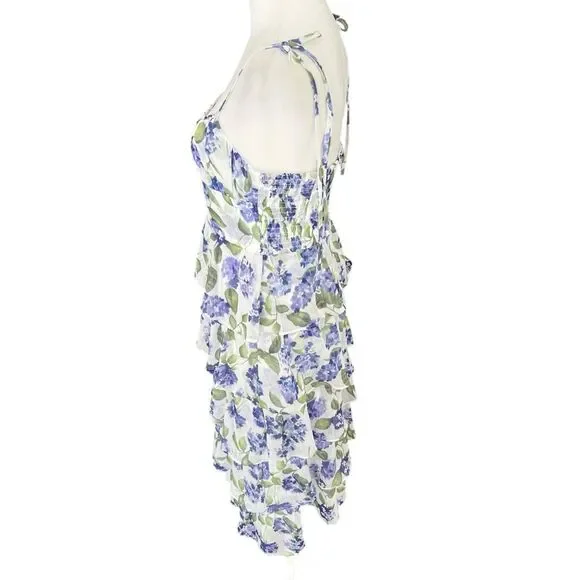 Amanda Uprichard Adelina Floral Tiered Midi Dress Purple White S - Picture 4 of 11